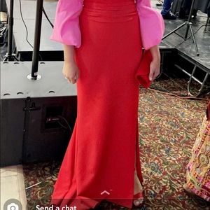 Red Maxi Stretch Crepe Formal Skirt with Slit